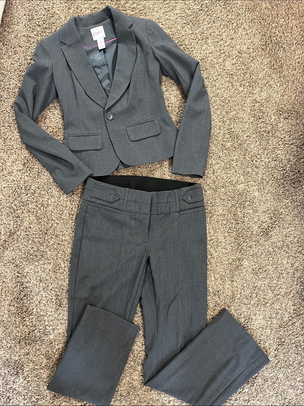 Candie's Gray Women's Two-Piece Suit Jacket and Pants